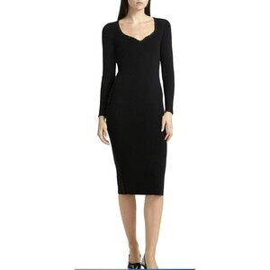 Elie Tahari Black Gold Stitched Ribbed Knit Dress NWT Size Large